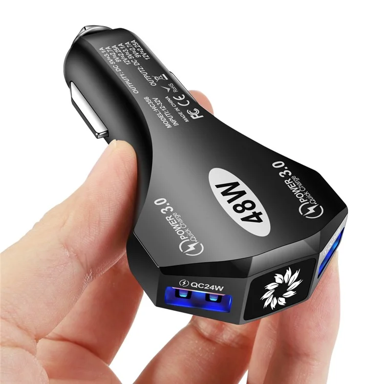 48W Dual QC3.0 Puertos USB Teléfono Móvil Adaptador de Cargador de Cargador de Automóvil de Carga Rápida (CE, FCC Certificado) - Negro