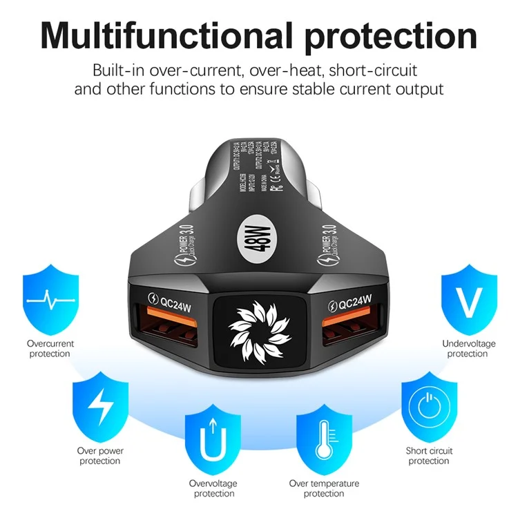 48W Dual QC3.0 Ports USB Tole Molete Chelação Adaptador de Carregador de Carregamento Rápido (certificado Ce, Fcc) - Preto