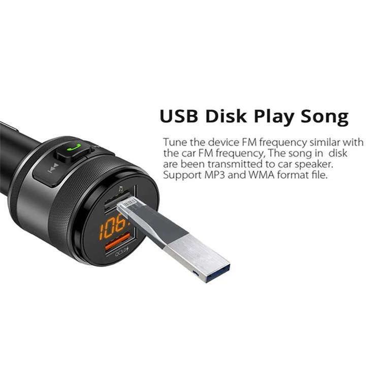 C57 Mini Dual USB QC3.0 Car Charger FM Transmitter Hands-free Call Bluetooth-compatible MP3 Music Player
