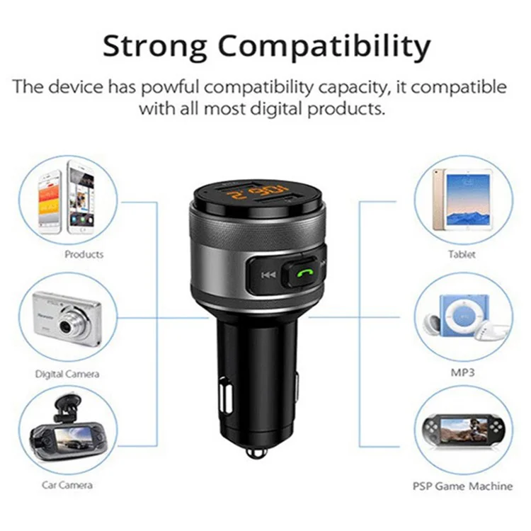 C57 Mini Dual USB QC3.0 Car Charger FM Transmitter Hands-free Call Bluetooth-compatible MP3 Music Player