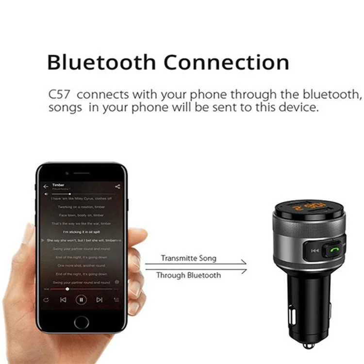 C57 Mini Dual USB QC3.0 Car Charger FM Transmitter Hands-free Call Bluetooth-compatible MP3 Music Player