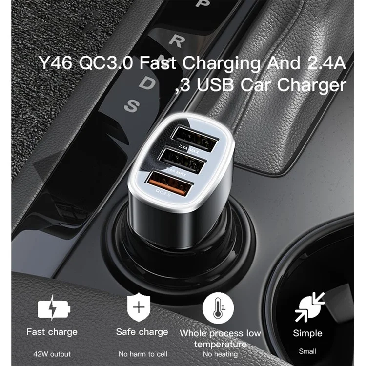 MiniPhone YESIDO Y46 QC 3.0 - Smart Car Charger 3 USB Port 42W Mini Phone Charger für iPhone / Samsung / Huawei / HTC