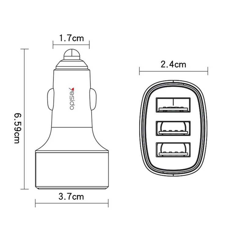 MiniPhone YESIDO Y46 QC 3.0 - Smart Car Charger 3 USB Port 42W Mini Phone Charger für iPhone / Samsung / Huawei / HTC