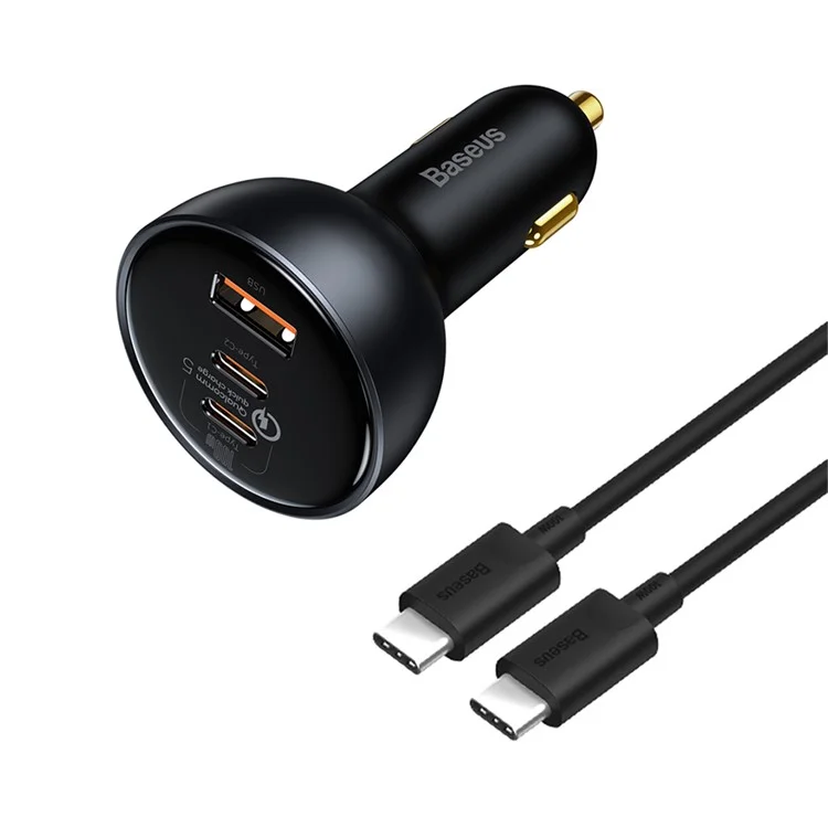 BASEUS Caricabatteria per auto con ricarica veloce Qualcomm QC 5.0 Multi-Port 160W con cavo Type-C+Type-C+USB e adattatore di alimentazione 