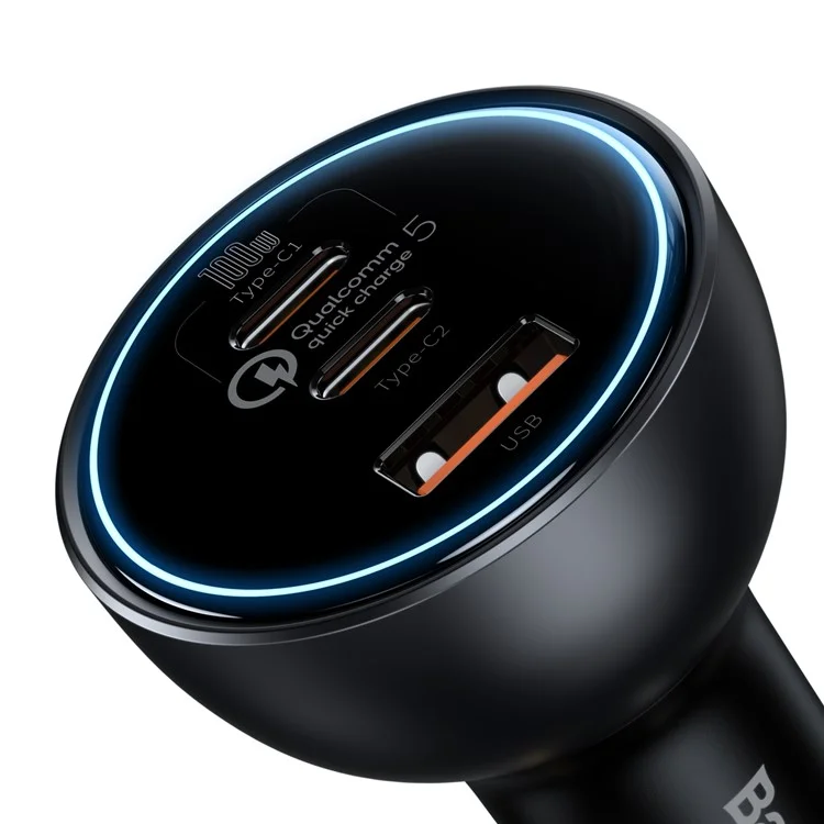 BASEUS Caricabatteria per auto con ricarica veloce Qualcomm QC 5.0 Multi-Port 160W con cavo Type-C+Type-C+USB e adattatore di alimentazione 