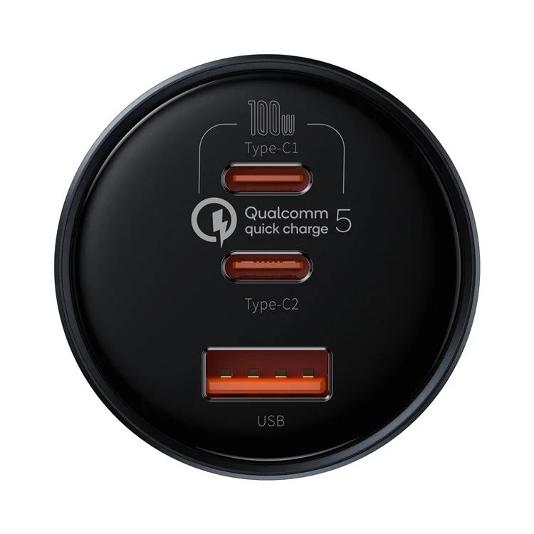 BASEUS Caricabatteria per auto con ricarica veloce Qualcomm QC 5.0 Multi-Port 160W con cavo Type-C+Type-C+USB e adattatore di alimentazione 