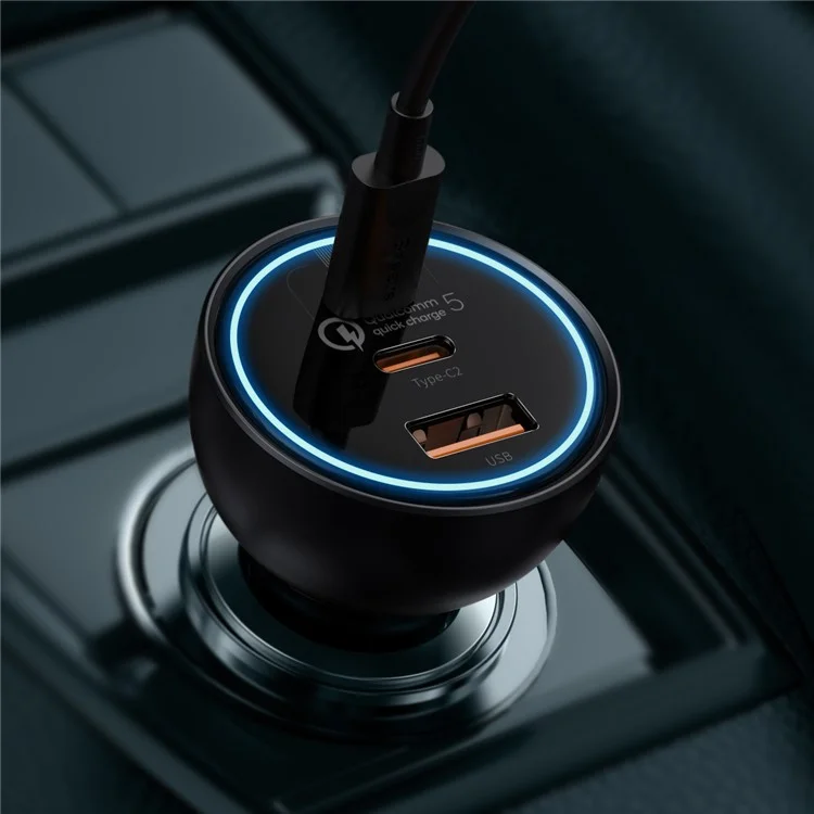 BASEUS Caricabatteria per auto con ricarica veloce Qualcomm QC 5.0 Multi-Port 160W con cavo Type-C+Type-C+USB e adattatore di alimentazione 
