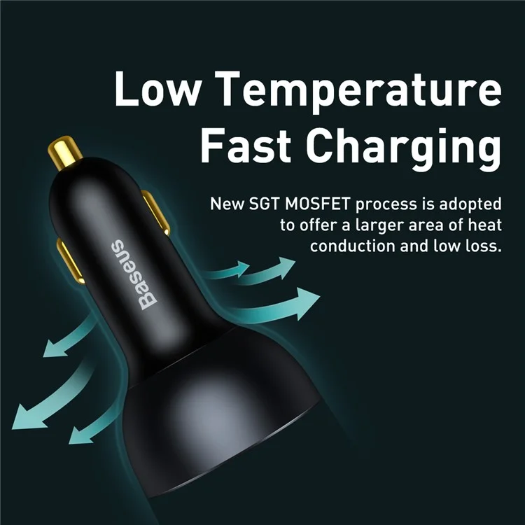 BASEUS Caricabatteria per auto con ricarica veloce Qualcomm QC 5.0 Multi-Port 160W con cavo Type-C+Type-C+USB e adattatore di alimentazione 