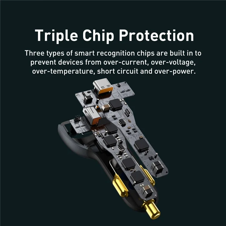 BASEUS Caricabatteria per auto con ricarica veloce Qualcomm QC 5.0 Multi-Port 160W con cavo Type-C+Type-C+USB e adattatore di alimentazione 