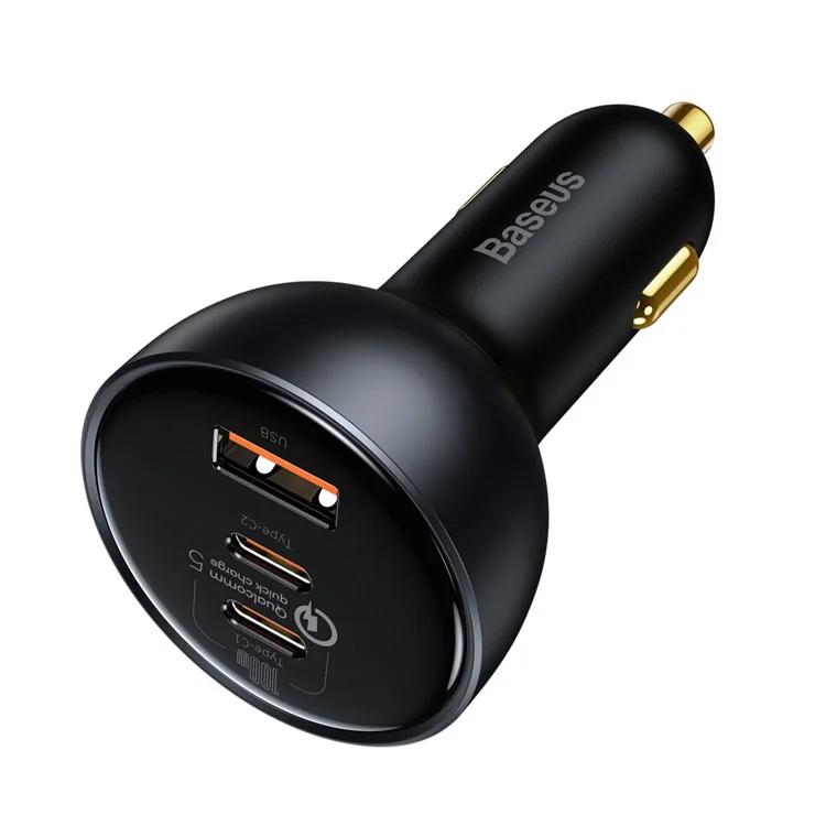 BASEUS Caricabatteria per auto con ricarica veloce Qualcomm QC 5.0 Multi-Port 160W con cavo Type-C+Type-C+USB e adattatore di alimentazione 