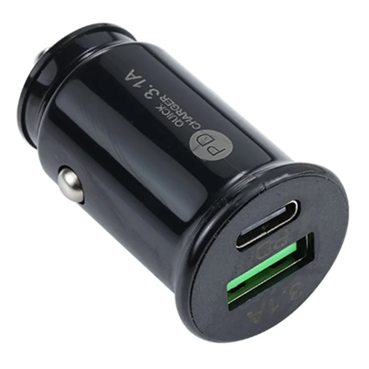 TE-339PD 5V/3.1A PC Type-C + 3.1A USB Mini Car Charger Dual Ports Cigarette Lighter Fast Charging - Black