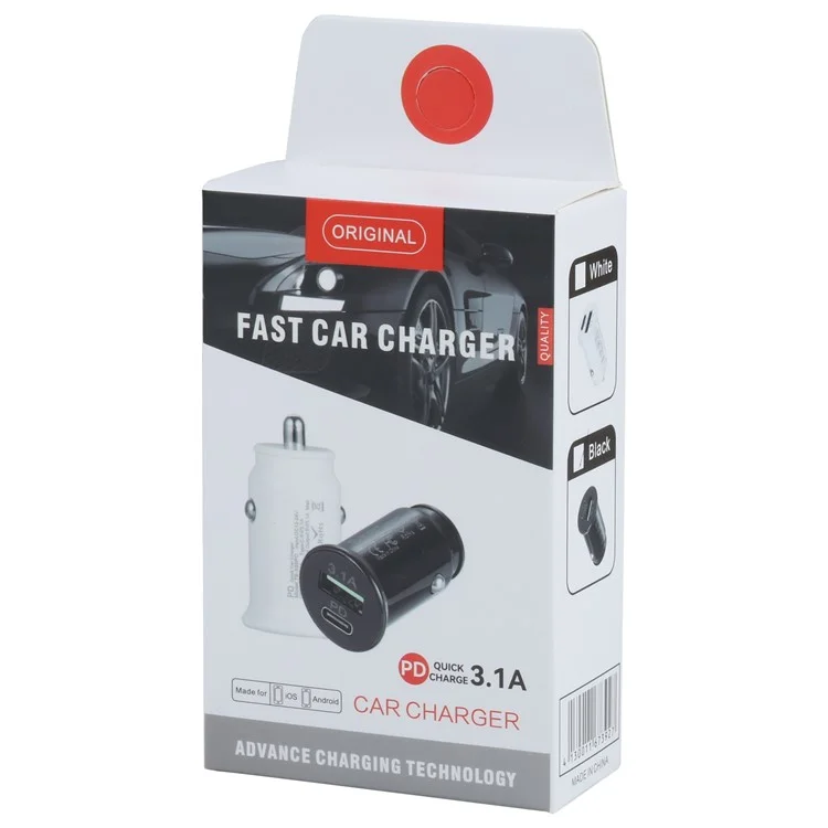 TE-339PD 5V/3.1A пк Тип-c + 3.1A USB Mini Car Charger Двойное Порты Сигарета Легкая Зарядка - Черный