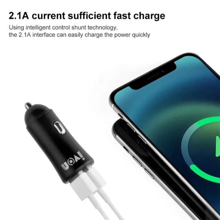 IVON CC26 5V 2.1A Double Ports USB Charger de Voiture de Chargeur Rapide Pour Les Tablettes de Caméra de Téléphone Portable - Gris