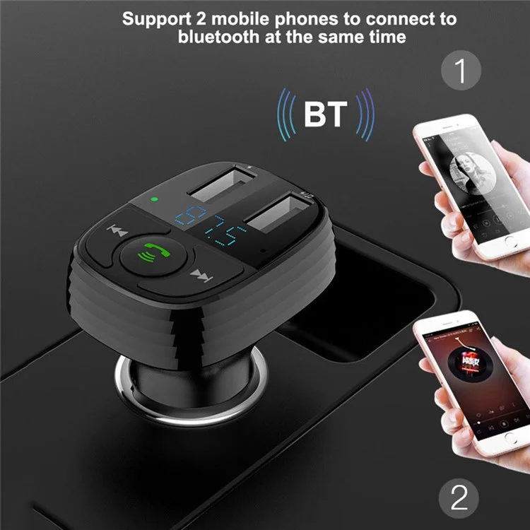 Lohee S-11 Двойной Usb-порты Fm-передатчик Bluetooth Calls Car Зарядное Устройство Зажигало - Черный