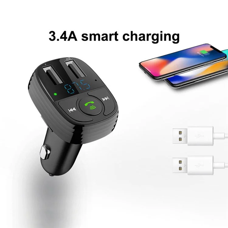 Lohee S-11 Двойной Usb-порты Fm-передатчик Bluetooth Calls Car Зарядное Устройство Зажигало - Черный
