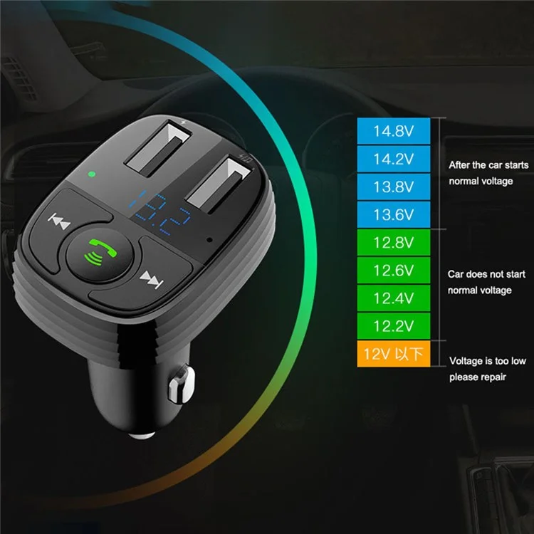 Lohee S-11 Двойной Usb-порты Fm-передатчик Bluetooth Calls Car Зарядное Устройство Зажигало - Черный