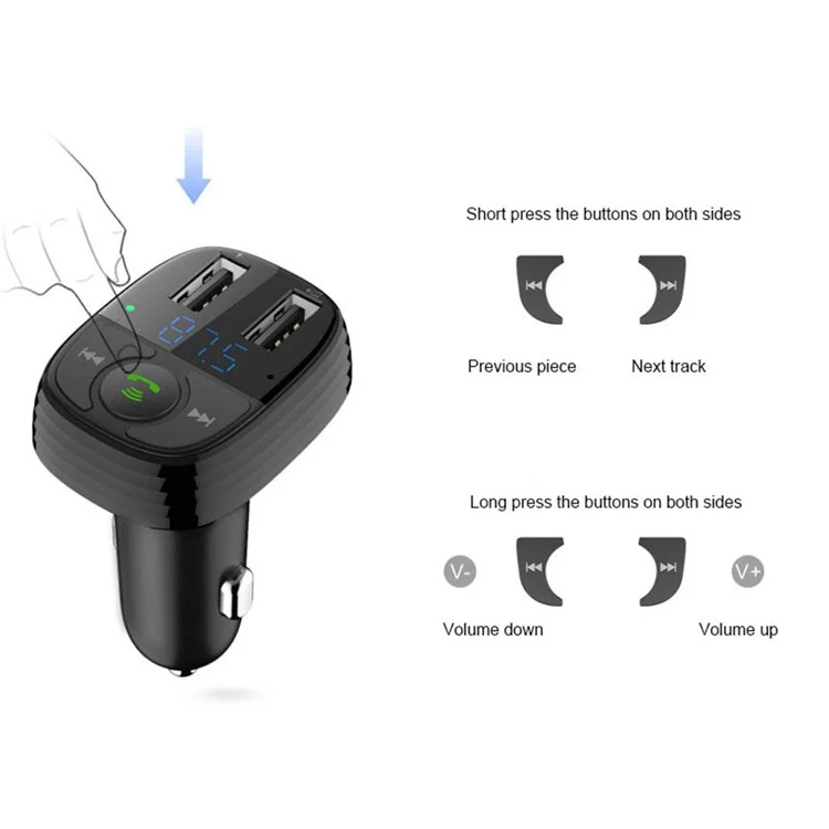 Lohee S-11 Двойной Usb-порты Fm-передатчик Bluetooth Calls Car Зарядное Устройство Зажигало - Черный