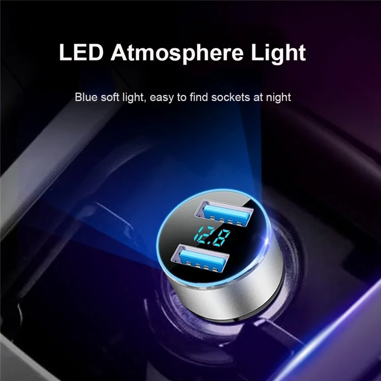 Diseño de Luz de Anillo LED de Cargador de Automóvil Dual USB 5V 3.1A Cargador Rápido de Automóvil Universal Cargador de Teléfono Para Tabletas de Cámara Las Computadoras Portátiles - Negro / Oro