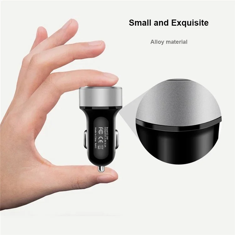 Dual USB Car Charger LED Ring Light Design 5V 3.1A Fast Charger Universal Car Phone Charger for Camera Tablets Laptops - Black / Gold