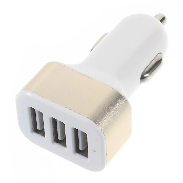 3-Port 2.4A USB Car Charger Adapter for iPhone iPad Samsung etc - Gold Color