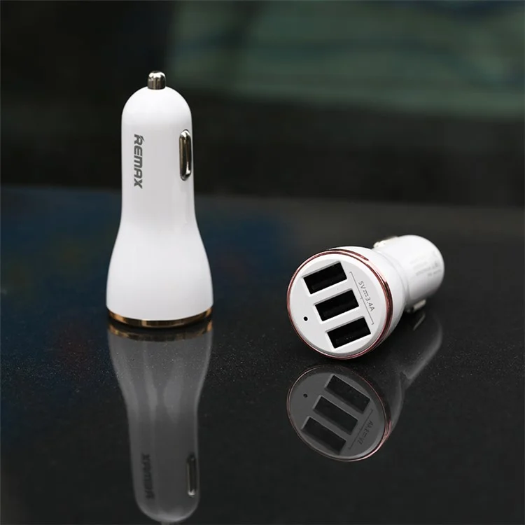 REMAX Dolfin Triple Ports 3.4A USB Car Charger for iPhone iPad Samsung HTC - Rose Gold Color
