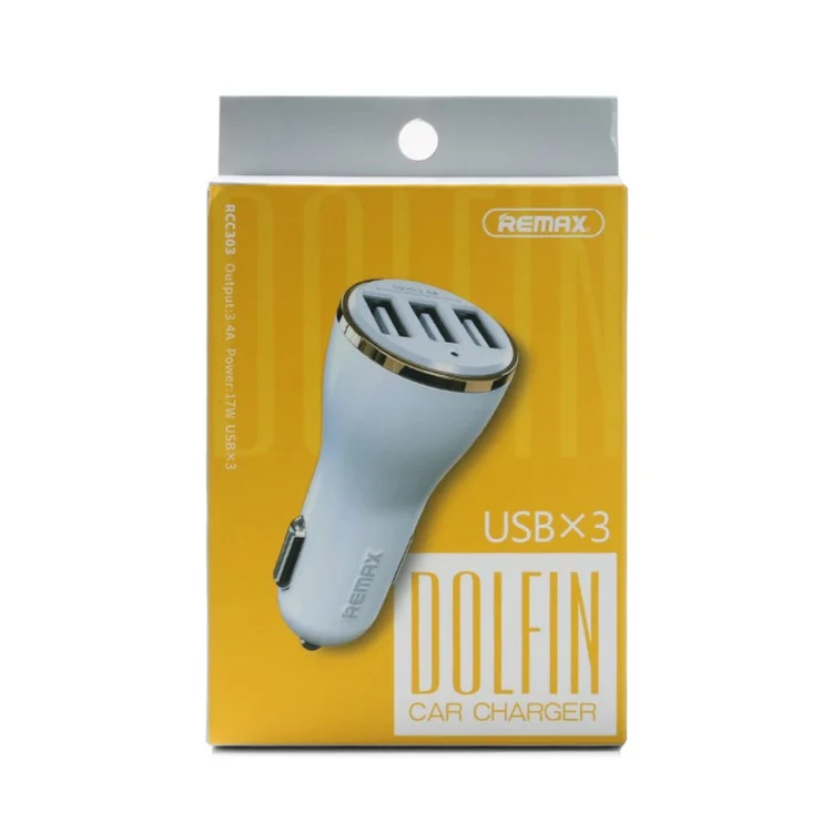 REMAX Dolfin Triple Ports 3.4A USB Car Charger for iPhone iPad Samsung HTC - Rose Gold Color
