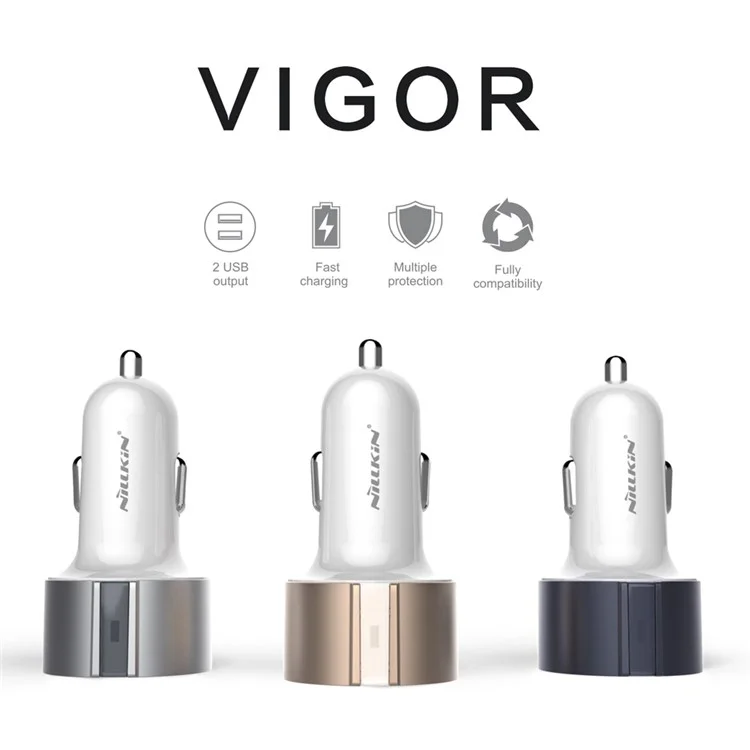 NILLKIN Vigor Dual USB 17W 3.4A Car Charger for iPhone iPad Samsung LG - Silver Color