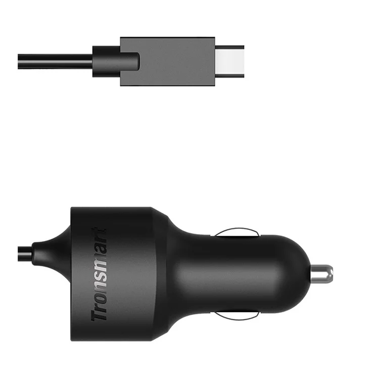 TRONSMART CCTA Dual Port Car Charge with Quick Charge 3.0 & Type-C Cable Ports (CE,RoHS,FCC)