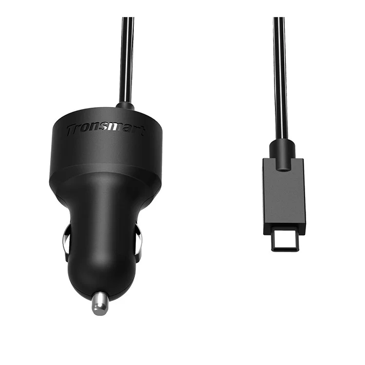 TRONSMART CCTA Dual Port Car Charge with Quick Charge 3.0 & Type-C Cable Ports (CE,RoHS,FCC)