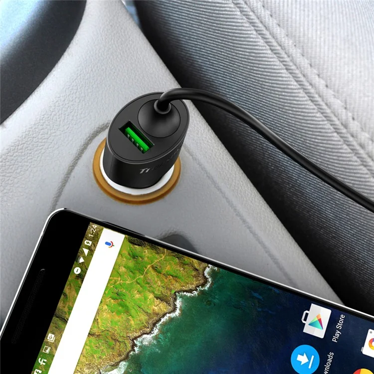 TRONSMART CCTA Dual Port Car Charge with Quick Charge 3.0 & Type-C Cable Ports (CE,RoHS,FCC)