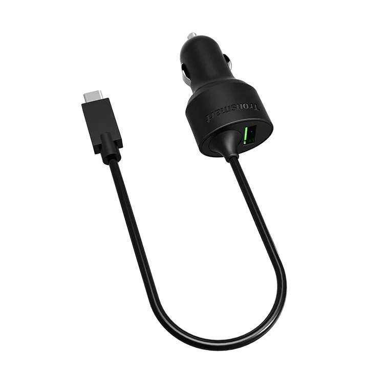 TRONSMART CCTA Dual Port Car Charge with Quick Charge 3.0 & Type-C Cable Ports (CE,RoHS,FCC)