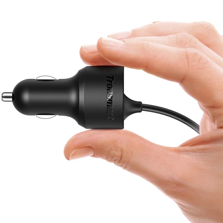 TRONSMART CCTA Dual Port Car Charge with Quick Charge 3.0 & Type-C Cable Ports (CE,RoHS,FCC)