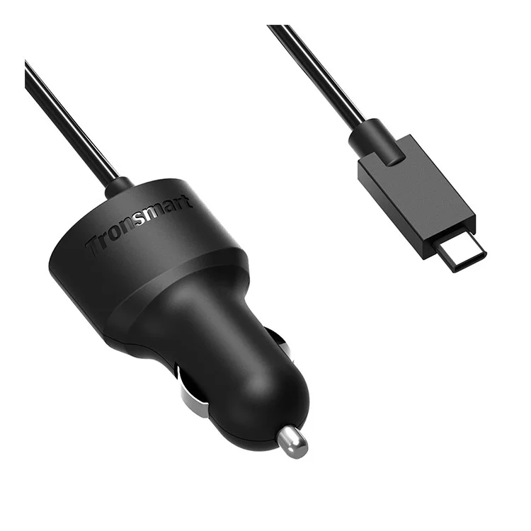 TRONSMART CCTA Dual Port Car Charge with Quick Charge 3.0 & Type-C Cable Ports (CE,RoHS,FCC)