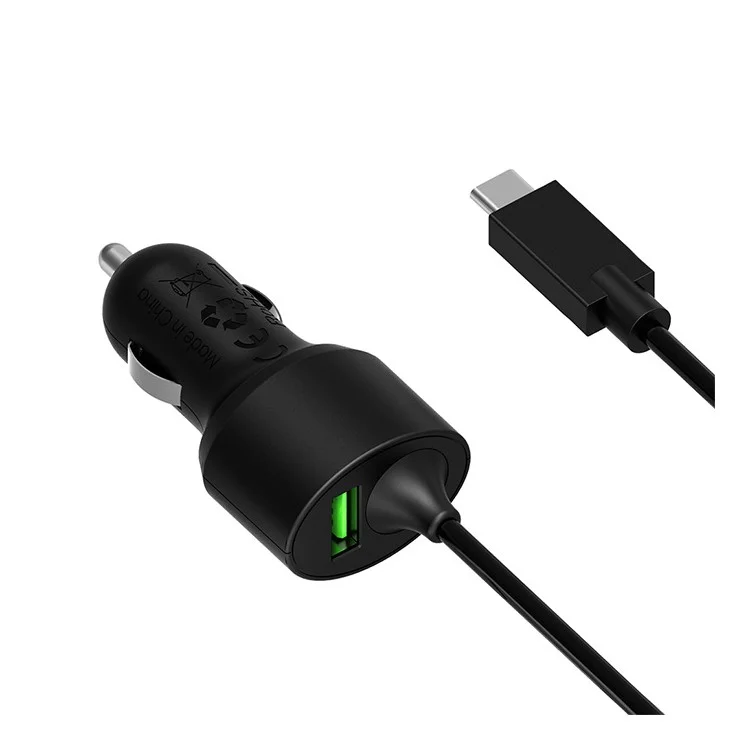 TRONSMART CCTA Dual Port Car Charge with Quick Charge 3.0 & Type-C Cable Ports (CE,RoHS,FCC)
