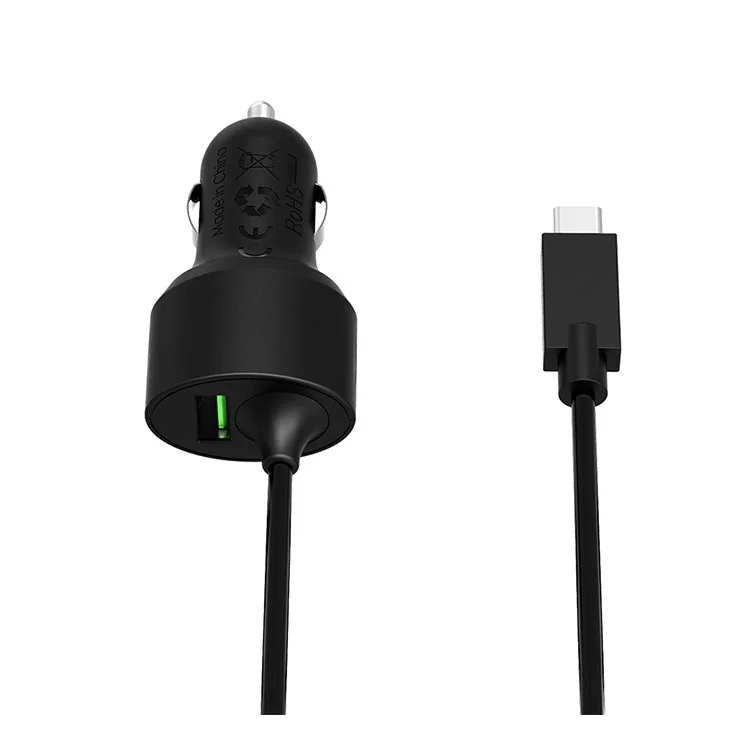 TRONSMART CCTA Dual Port Car Charge with Quick Charge 3.0 & Type-C Cable Ports (CE,RoHS,FCC)