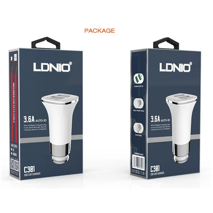 LDNIO C301 3.4A 2 USB Ports Smart Wall Charger for iPhone Samsung (CE/RoHS)