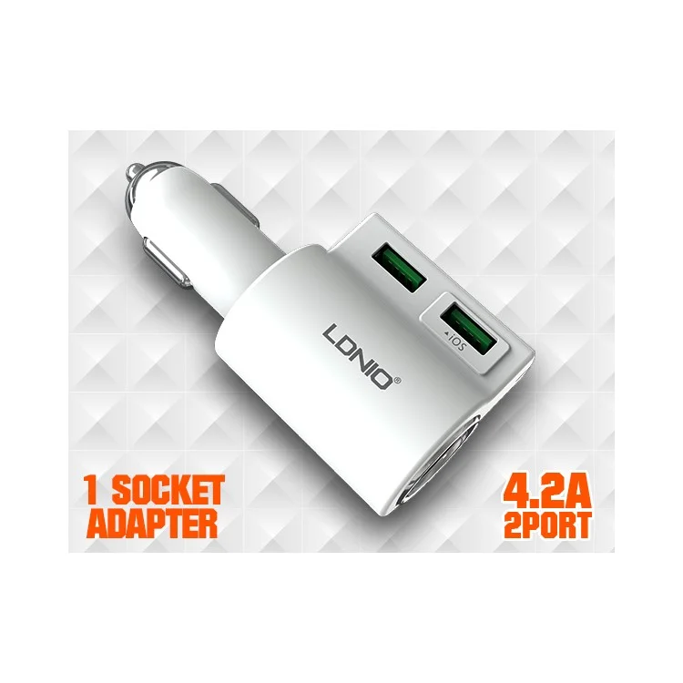 LDNIO CM10 4.2A Dual USB Ports Intelligent Car Charger for iPhone Samsung (CE/RoHS)
