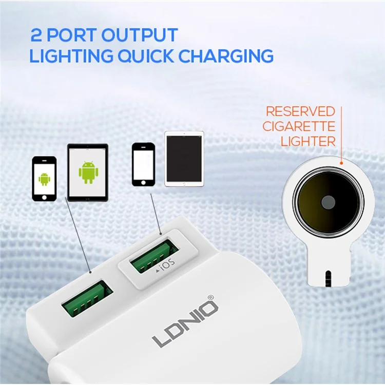 LDNIO CM10 4.2A Dual USB Ports Intelligent Car Charger for iPhone Samsung (CE/RoHS)
