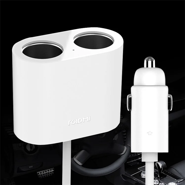 XIAOMI Roidmi 1-to-2 Dual Cigarette Lighter Splitter Car Charger Adapter, Cable Length: 10cm - White