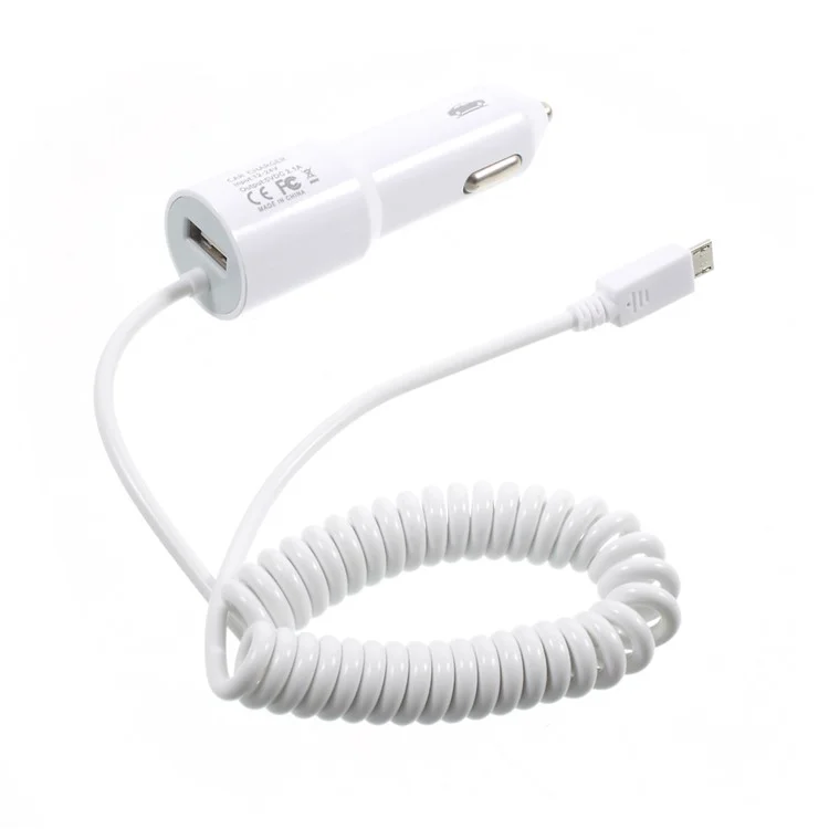 2.1A Springy Car Charger with Micro USB Cable & USB Interface for Samsung Galaxy S7 edge - White
