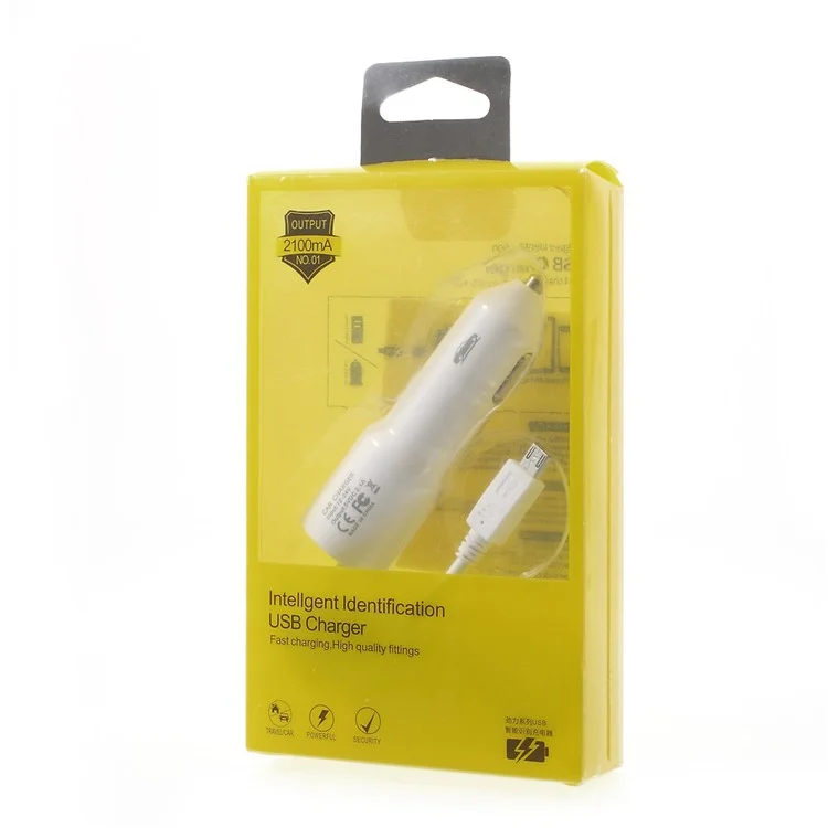 2.1A Springy Car Charger with Micro USB Cable & USB Interface for Samsung Galaxy S7 edge - White
