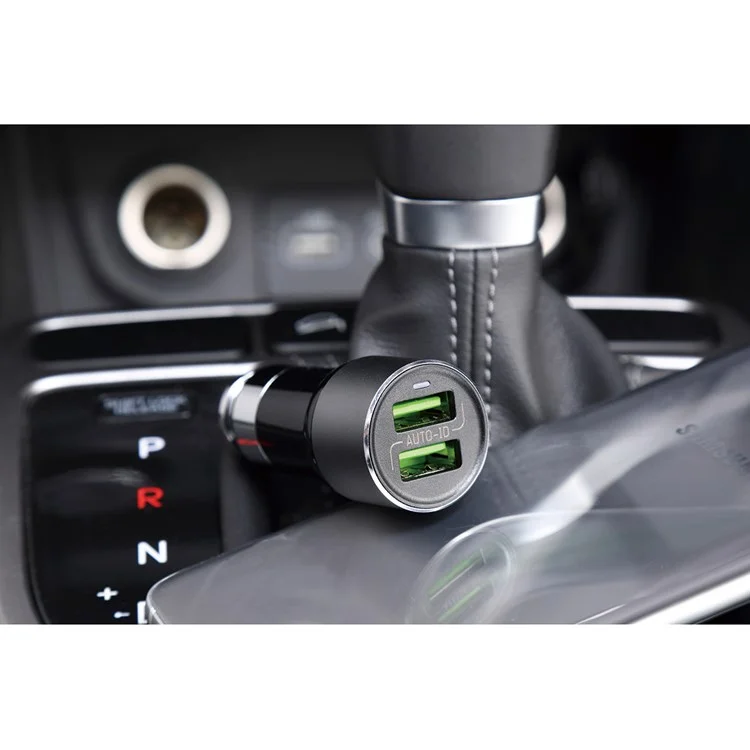 LDNIO C303 Auto-ID 3.6A 2-Port USB Car Charger + Micro USB Cable - Black (CE/RoHS/FCC)