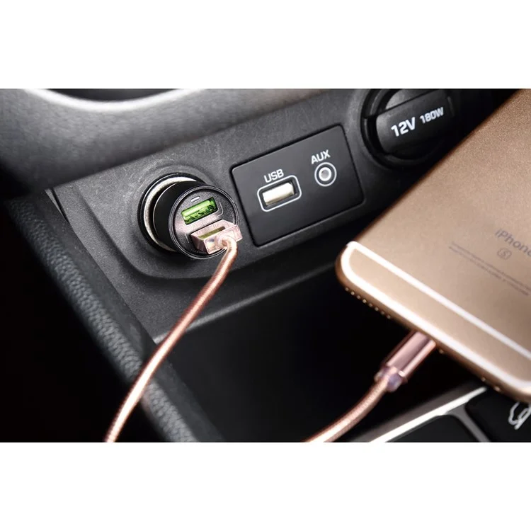 LDNIO C303 Auto-ID 3.6A 2-Port USB Car Charger + Micro USB Cable - Black (CE/RoHS/FCC)