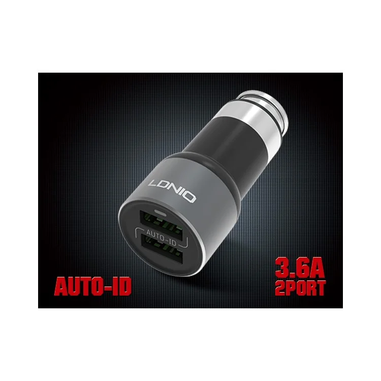 LDNIO C303 Auto-ID 3.6A 2-Port USB Car Charger + Micro USB Cable - Black (CE/RoHS/FCC)
