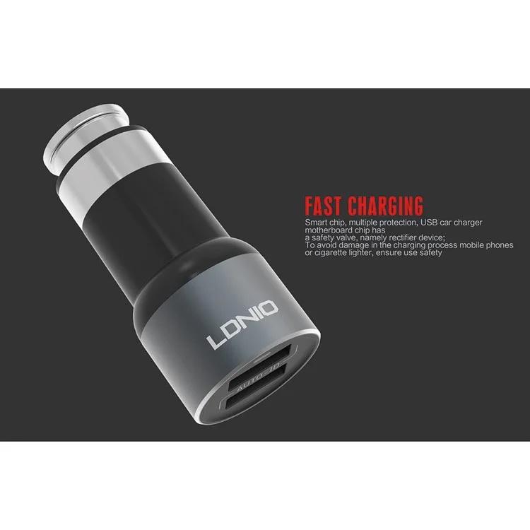 LDNIO C303 Auto-ID 3.6A 2-Port USB Car Charger + Micro USB Cable - Black (CE/RoHS/FCC)