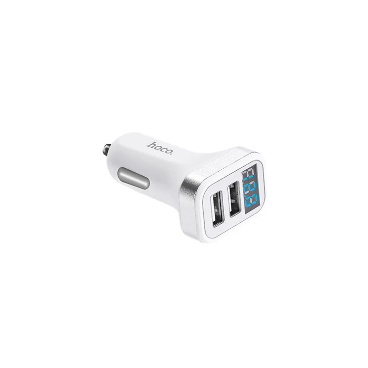HOCO Z3 2 USB Ports Output Car Charger with Digital Display for Phones Tablets - White