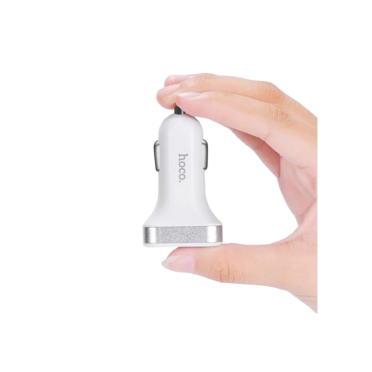 HOCO Z3 2 USB Ports Output Car Charger with Digital Display for Phones Tablets - White