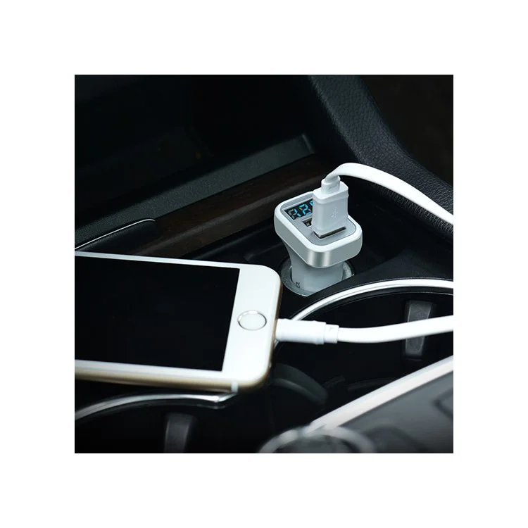 HOCO Z3 2 USB Ports Output Car Charger with Digital Display for Phones Tablets - White