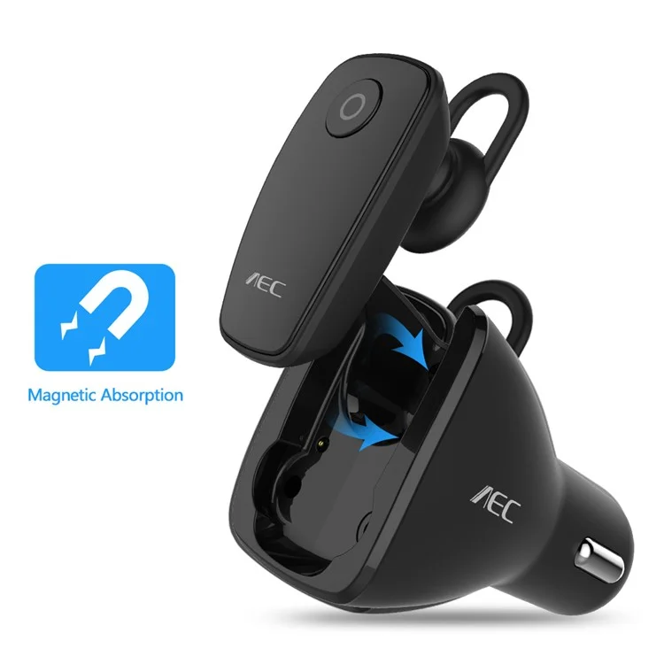 AEC BQ638 5V 2.4A Single USB Car Charger Bluetooth V4.1 Single In-ear Earphone - Black