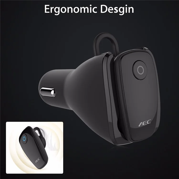 AEC BQ638 5V 2.4A Single USB Car Charger Bluetooth V4.1 Single In-ear Earphone - Black